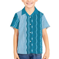 Vintage Cobalt Blue Hawaiian Traditional Kapa Mix Flowers Lei Family Matching Puletasi and Hawaiian Shirt LT7 Son's Shirt Cobalt Blue - Polynesian Pride