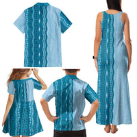 Vintage Cobalt Blue Hawaiian Traditional Kapa Mix Flowers Lei Family Matching Tank Maxi Dress and Hawaiian Shirt LT7 - Polynesian Pride