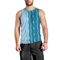 Vintage Cobalt Blue Hawaiian Traditional Kapa Mix Flowers Lei Men Tank Top