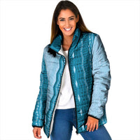 Vintage Cobalt Blue Hawaiian Traditional Kapa Mix Flowers Lei Padded Jacket