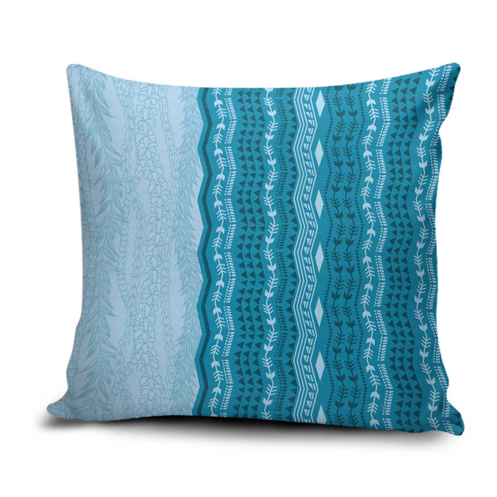Vintage Cobalt Blue Hawaiian Traditional Kapa Mix Flowers Lei Pillow Cover