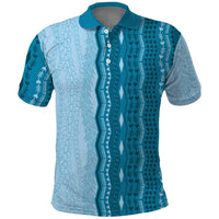 Vintage Cobalt Blue Hawaiian Traditional Kapa Mix Flowers Lei Polo Shirt