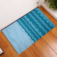 Vintage Cobalt Blue Hawaiian Traditional Kapa Mix Flowers Lei Rubber Doormat