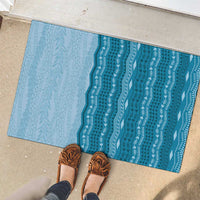 Vintage Cobalt Blue Hawaiian Traditional Kapa Mix Flowers Lei Rubber Doormat