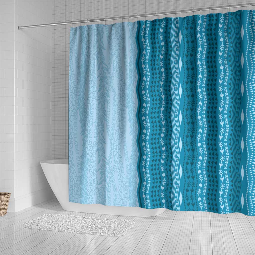 Vintage Cobalt Blue Hawaiian Traditional Kapa Mix Flowers Lei Shower Curtain