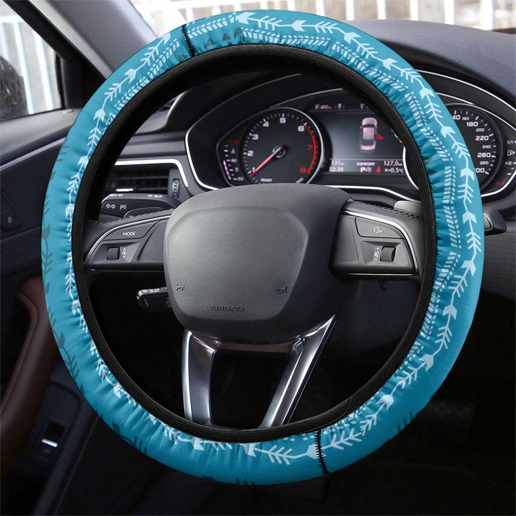 Vintage Cobalt Blue Hawaiian Traditional Kapa Mix Flowers Lei Steering Wheel Cover