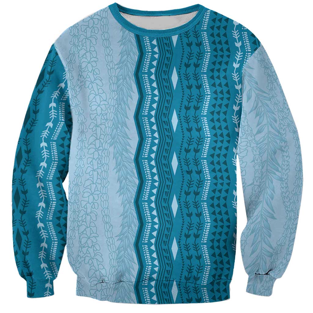 Vintage Cobalt Blue Hawaiian Traditional Kapa Mix Flowers Lei Sweatshirt