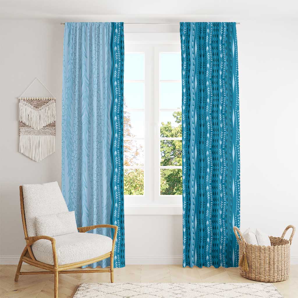 Vintage Cobalt Blue Hawaiian Traditional Kapa Mix Flowers Lei Window Curtain
