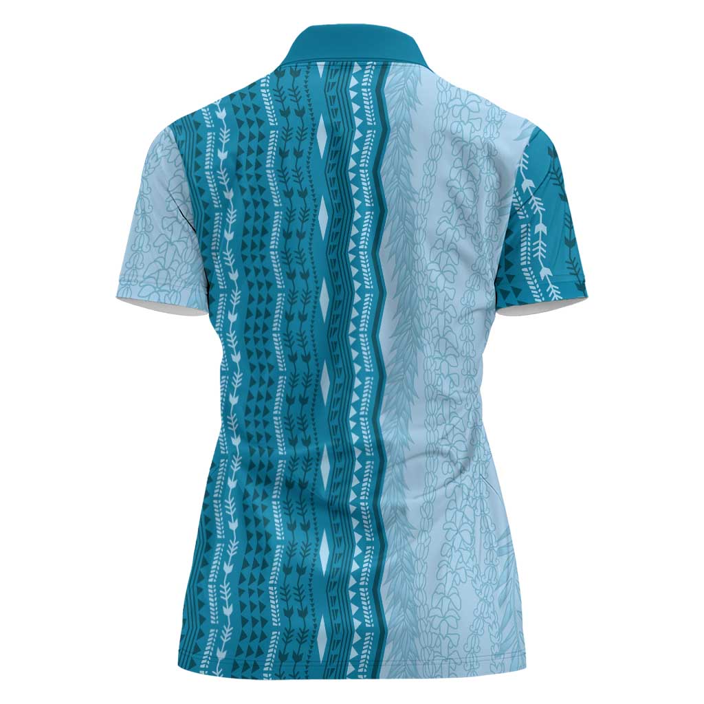 Vintage Cobalt Blue Hawaiian Traditional Kapa Mix Flowers Lei Women Polo Shirt