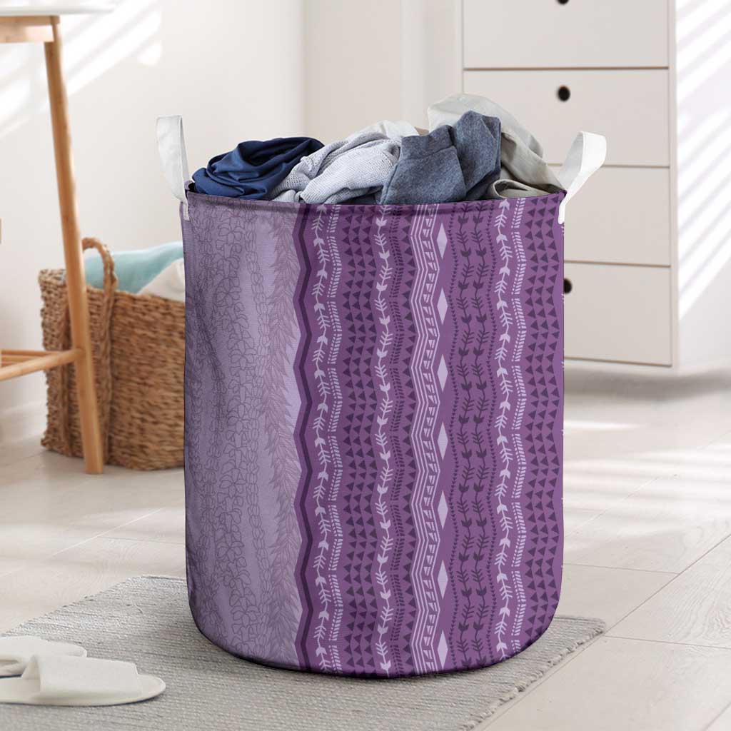 Vintage Violet Hawaiian Traditional Kapa Mix Flowers Lei Laundry Basket