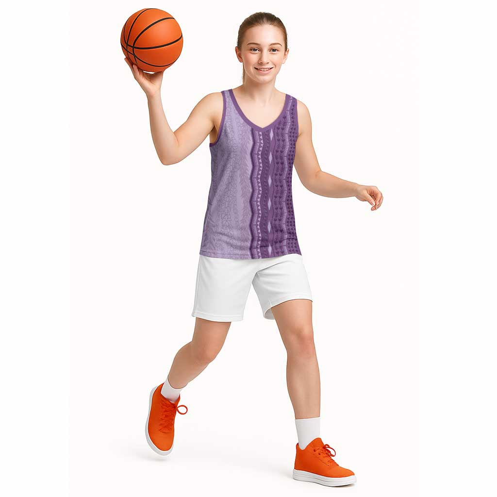 Vintage Violet Hawaiian Traditional Kapa Mix Flowers Lei Basketball Jersey