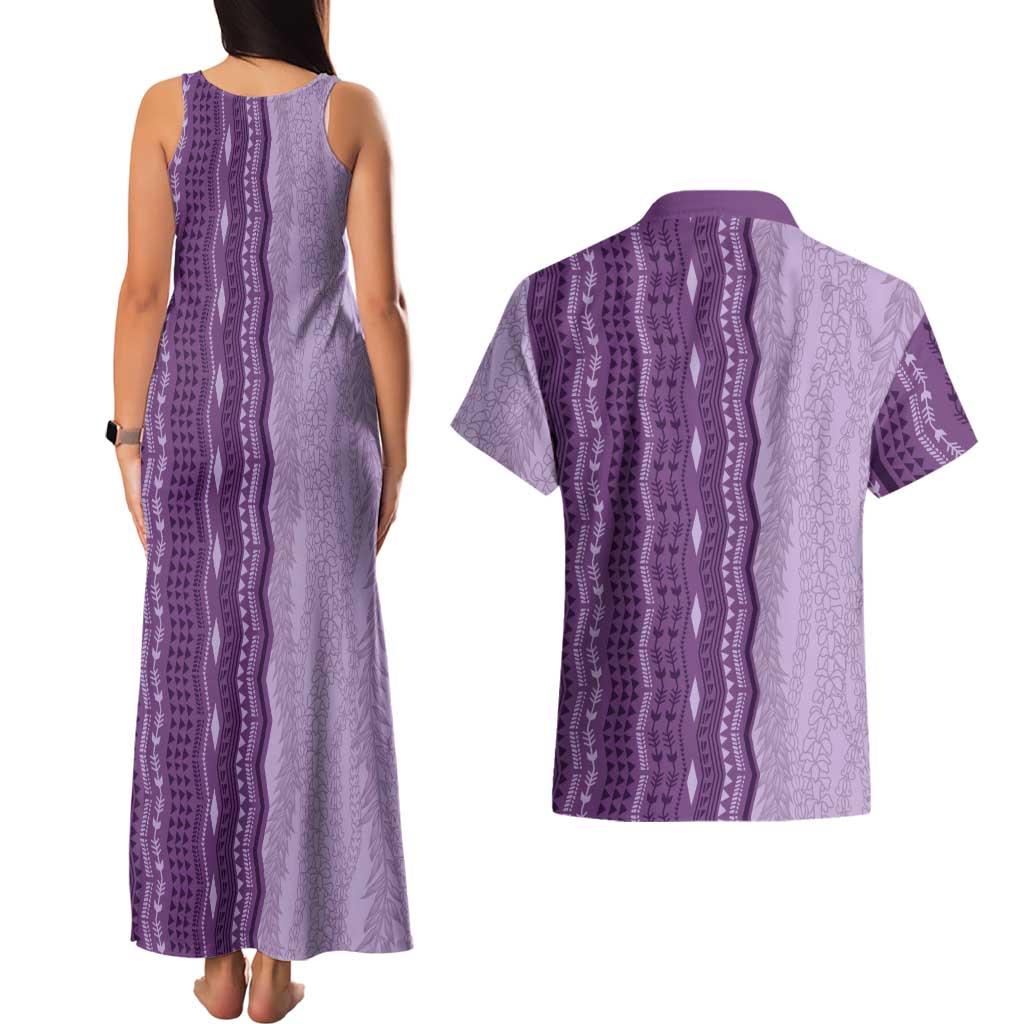 Vintage Violet Hawaiian Traditional Kapa Mix Flowers Lei Couples Matching Tank Maxi Dress and Hawaiian Shirt LT7 - Polynesian Pride