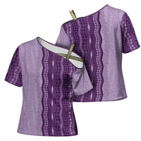 Vintage Violet Hawaiian Traditional Kapa Mix Flowers Lei Cross Shoulder Shirt