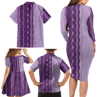 Vintage Violet Hawaiian Traditional Kapa Mix Flowers Lei Family Matching Long Sleeve Bodycon Dress and Hawaiian Shirt LT7 - Polynesian Pride