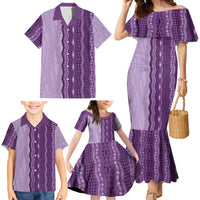 Vintage Violet Hawaiian Traditional Kapa Mix Flowers Lei Family Matching Mermaid Dress and Hawaiian Shirt LT7 - Polynesian Pride