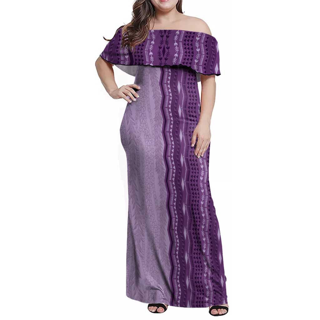 Vintage Violet Hawaiian Traditional Kapa Mix Flowers Lei Family Matching Off Shoulder Maxi Dress and Hawaiian Shirt LT7 Mom's Dress Violet - Polynesian Pride