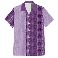Vintage Violet Hawaiian Traditional Kapa Mix Flowers Lei Family Matching Off Shoulder Short Dress and Hawaiian Shirt LT7 Dad's Shirt - Short Sleeve Violet - Polynesian Pride
