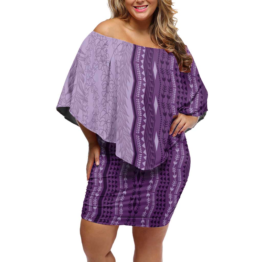 Vintage Violet Hawaiian Traditional Kapa Mix Flowers Lei Family Matching Off Shoulder Short Dress and Hawaiian Shirt LT7 Mom's Dress Violet - Polynesian Pride