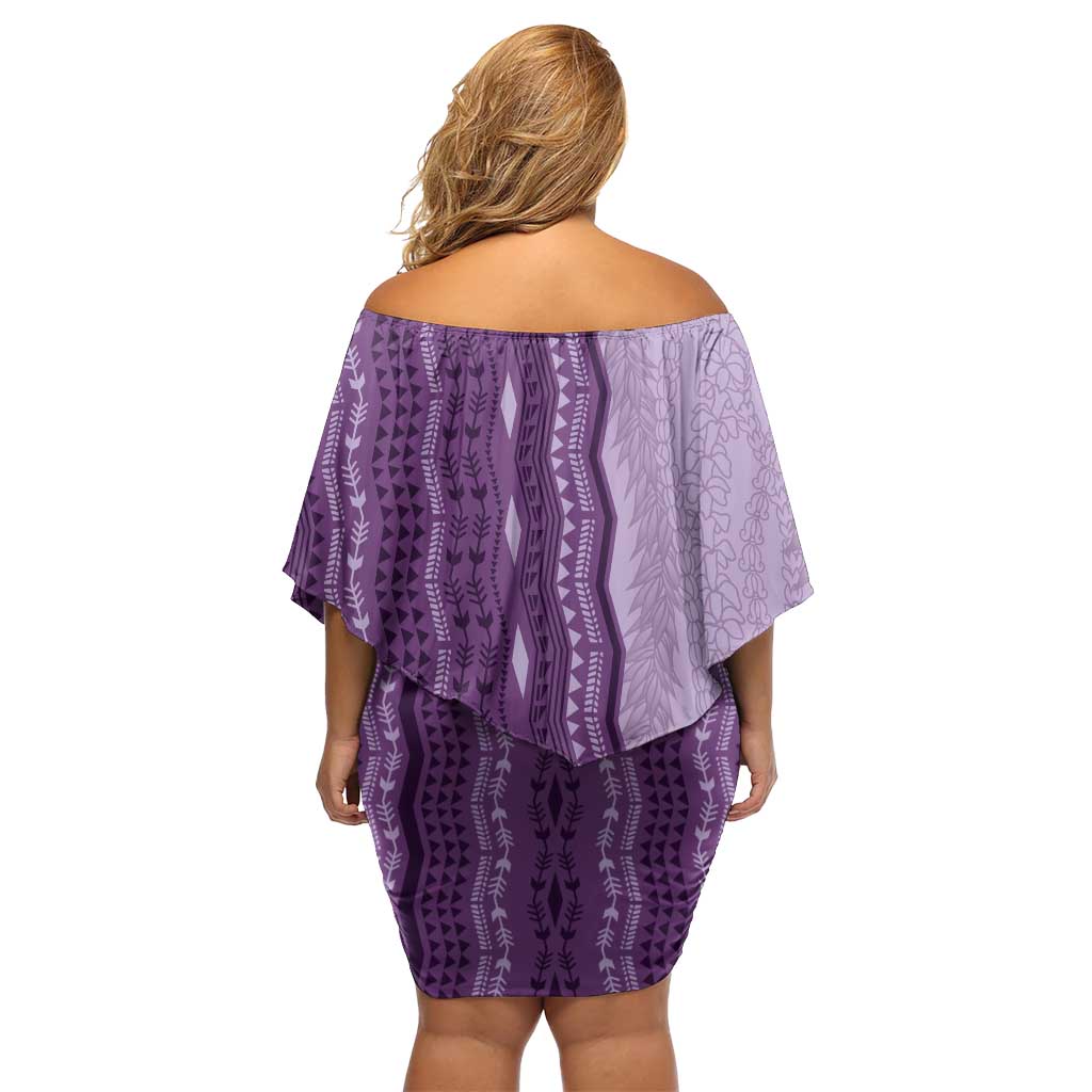 Vintage Violet Hawaiian Traditional Kapa Mix Flowers Lei Family Matching Off Shoulder Short Dress and Hawaiian Shirt LT7 - Polynesian Pride