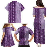 Vintage Violet Hawaiian Traditional Kapa Mix Flowers Lei Family Matching Puletasi and Hawaiian Shirt LT7 - Polynesian Pride
