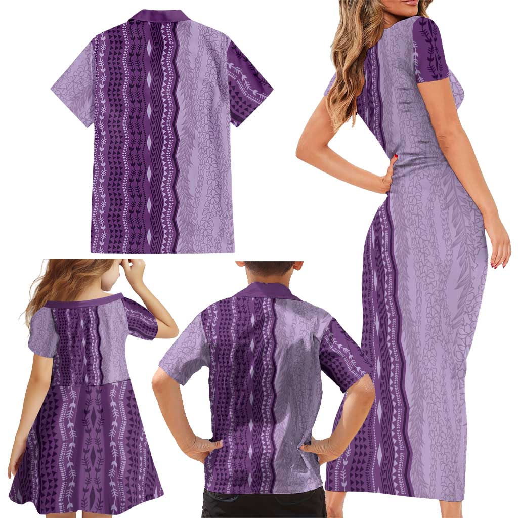 Vintage Violet Hawaiian Traditional Kapa Mix Flowers Lei Family Matching Short Sleeve Bodycon Dress and Hawaiian Shirt LT7 - Polynesian Pride
