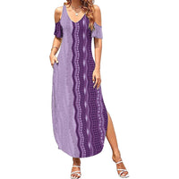 Vintage Violet Hawaiian Traditional Kapa Mix Flowers Lei Family Matching Summer Maxi Dress and Hawaiian Shirt LT7 Mom's Dress Violet - Polynesian Pride