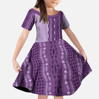 Vintage Violet Hawaiian Traditional Kapa Mix Flowers Lei Family Matching Tank Maxi Dress and Hawaiian Shirt LT7 Daughter's Dress Violet - Polynesian Pride