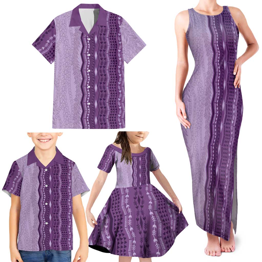 Vintage Violet Hawaiian Traditional Kapa Mix Flowers Lei Family Matching Tank Maxi Dress and Hawaiian Shirt LT7 - Polynesian Pride