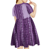Vintage Violet Hawaiian Traditional Kapa Mix Flowers Lei Kid Short Sleeve Dress