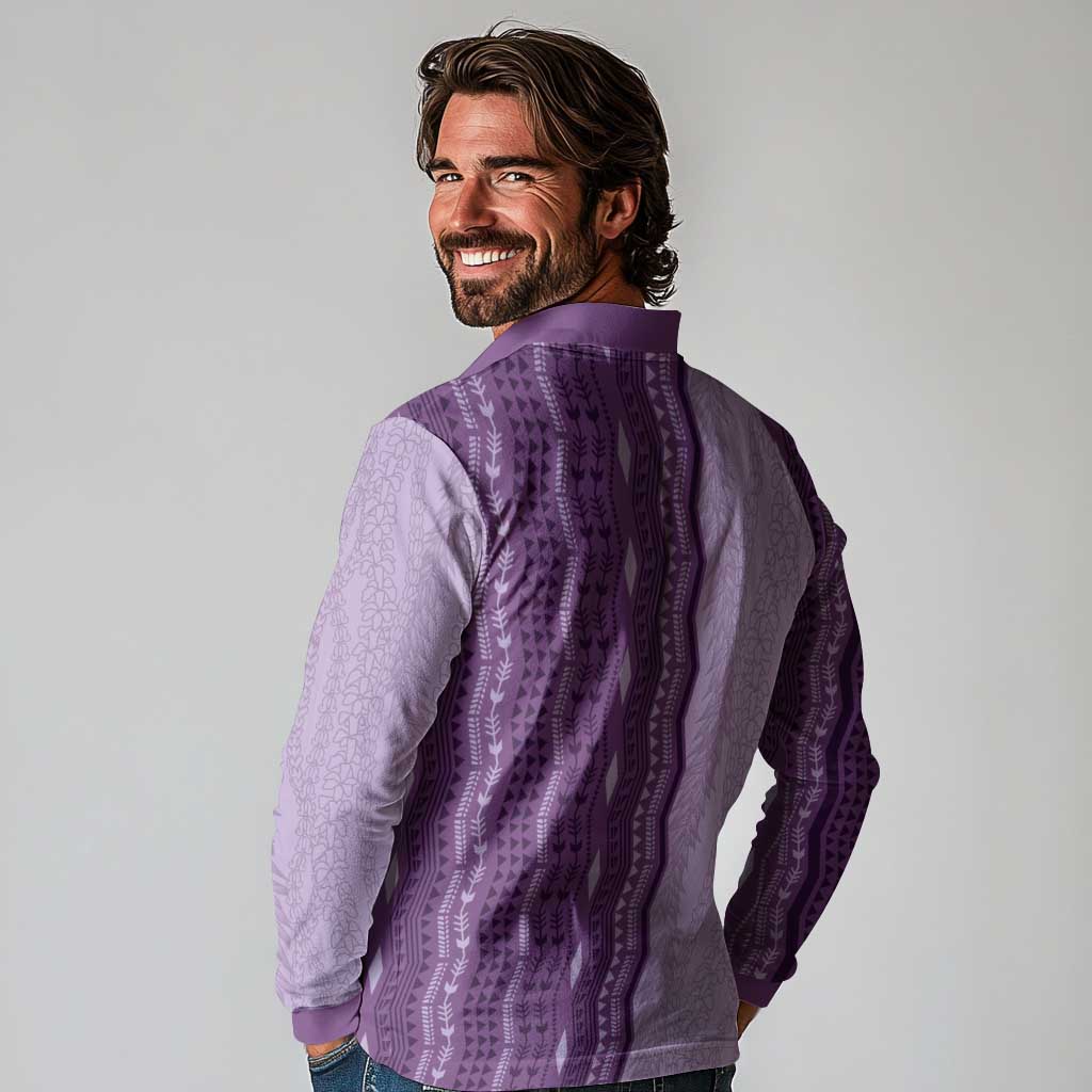 Vintage Violet Hawaiian Traditional Kapa Mix Flowers Lei Long Sleeve Polo Shirt