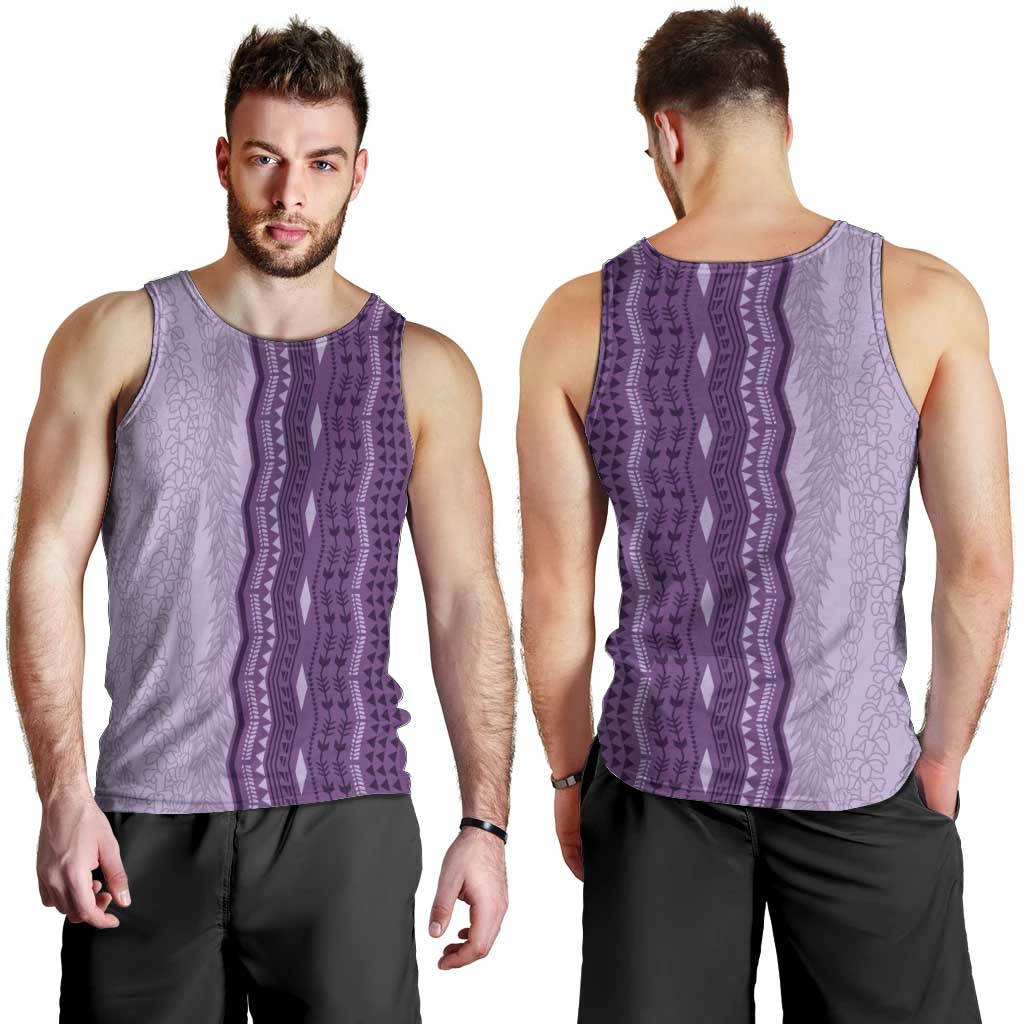 Vintage Violet Hawaiian Traditional Kapa Mix Flowers Lei Men Tank Top