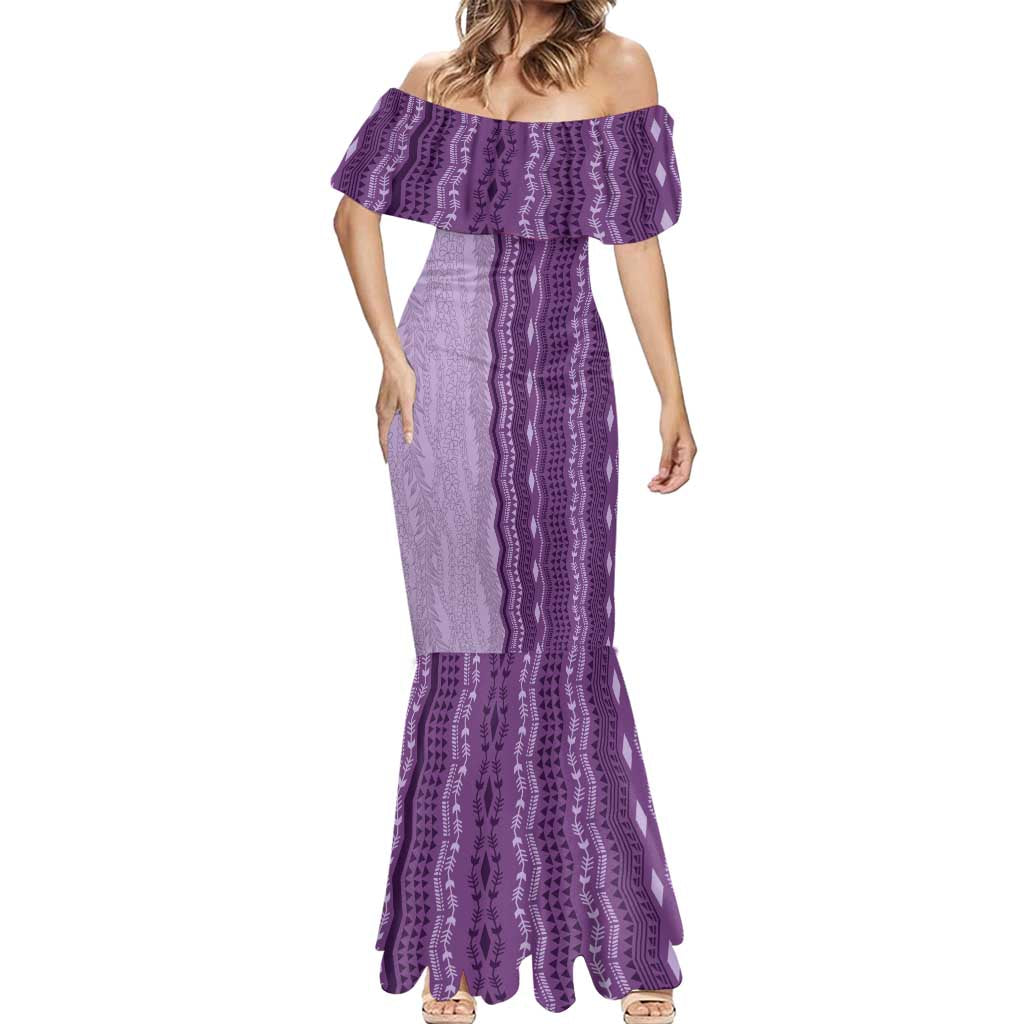 Vintage Violet Hawaiian Traditional Kapa Mix Flowers Lei Mermaid Dress