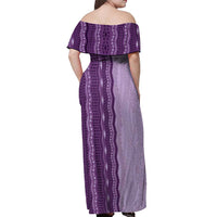 Vintage Violet Hawaiian Traditional Kapa Mix Flowers Lei Off Shoulder Maxi Dress