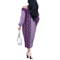 Vintage Violet Hawaiian Traditional Kapa Mix Flowers Lei Off The Shoulder Long Sleeve Dress