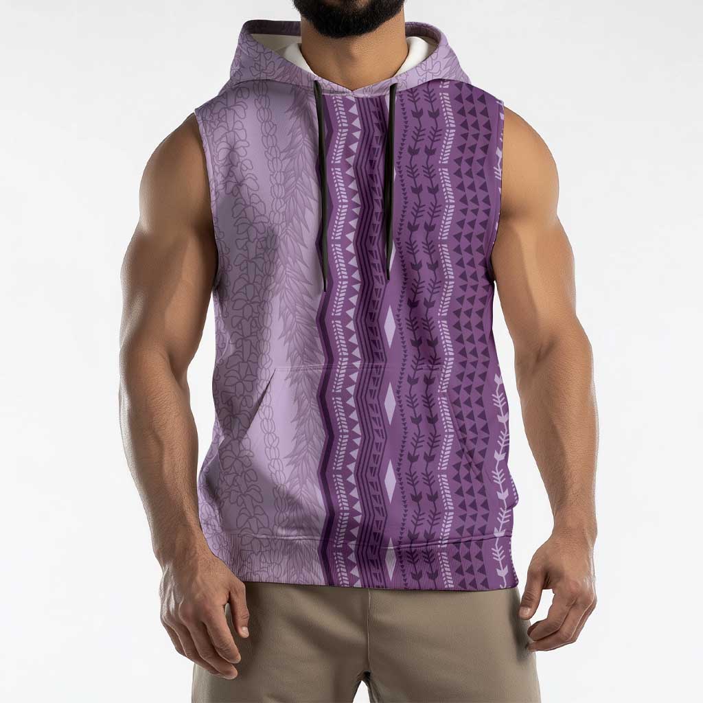Vintage Violet Hawaiian Traditional Kapa Mix Flowers Lei Sleeveless Hoodie