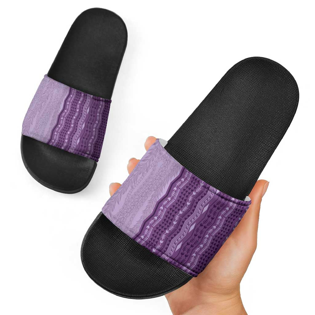 Vintage Violet Hawaiian Traditional Kapa Mix Flowers Lei Slide Sandals