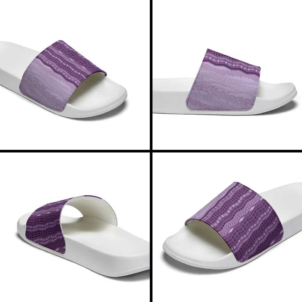 Vintage Violet Hawaiian Traditional Kapa Mix Flowers Lei Slide Sandals