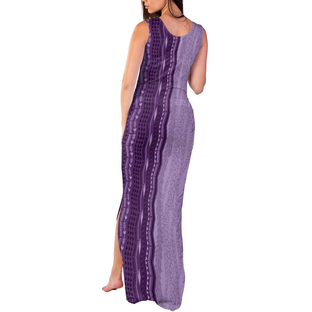 Vintage Violet Hawaiian Traditional Kapa Mix Flowers Lei Tank Maxi Dress