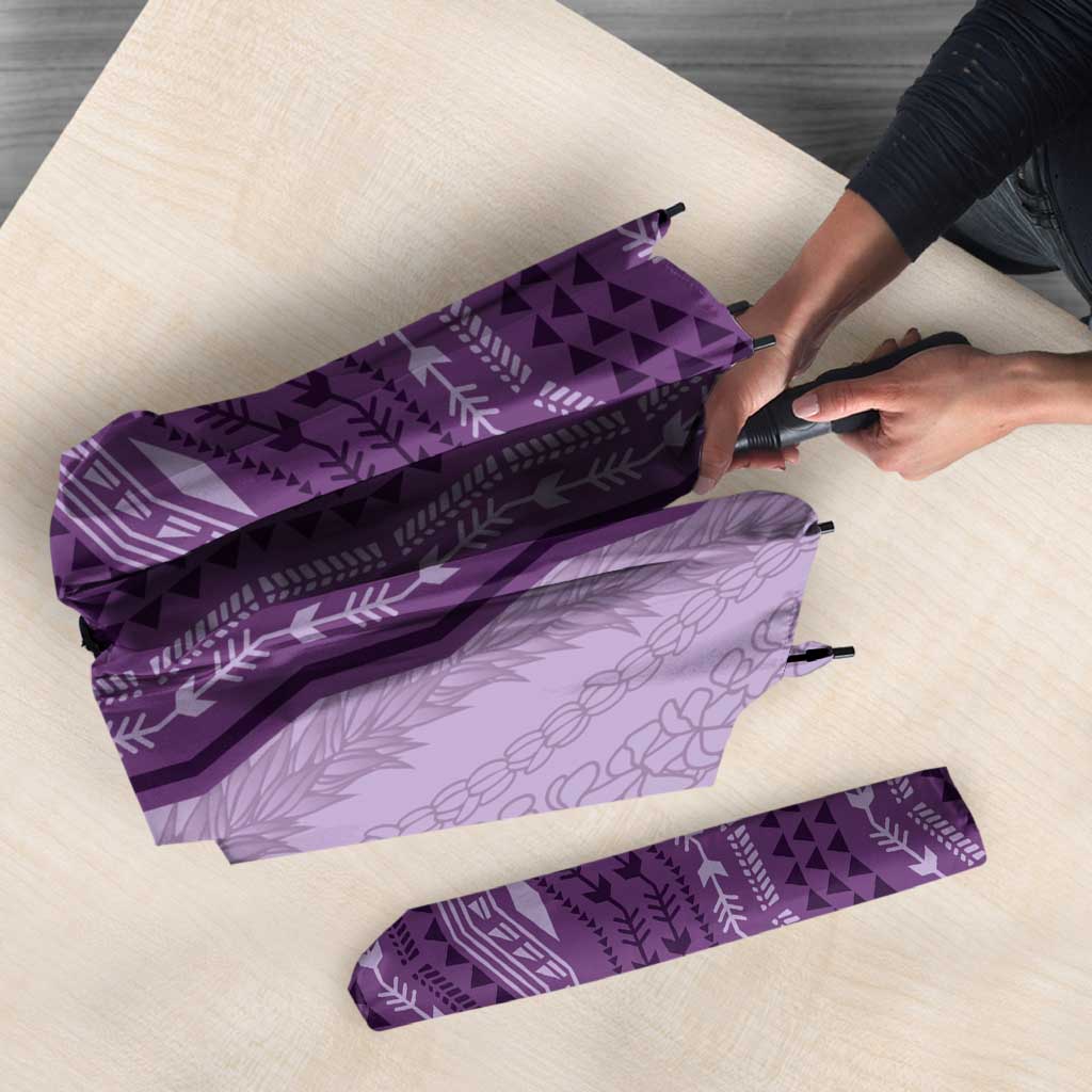 Vintage Violet Hawaiian Traditional Kapa Mix Flowers Lei Umbrella