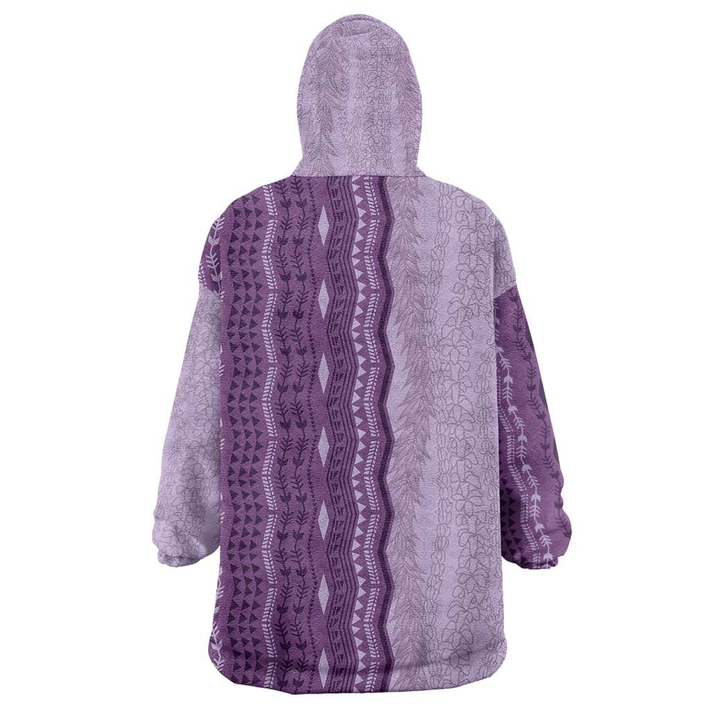 Vintage Violet Hawaiian Traditional Kapa Mix Flowers Lei Wearable Blanket Hoodie