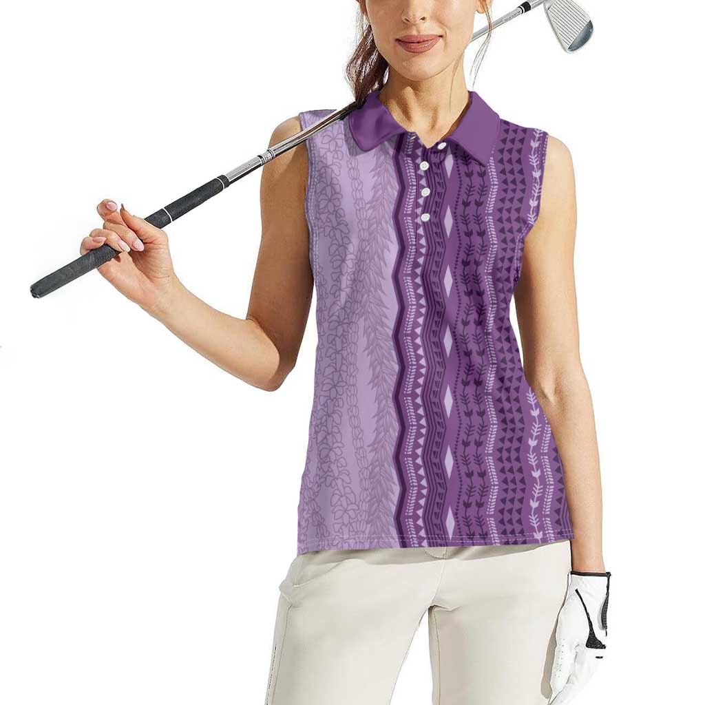 Vintage Violet Hawaiian Traditional Kapa Mix Flowers Lei Women Sleeveless Polo Shirt