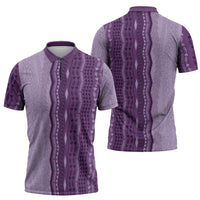 Vintage Violet Hawaiian Traditional Kapa Mix Flowers Lei Zipper Polo Shirt