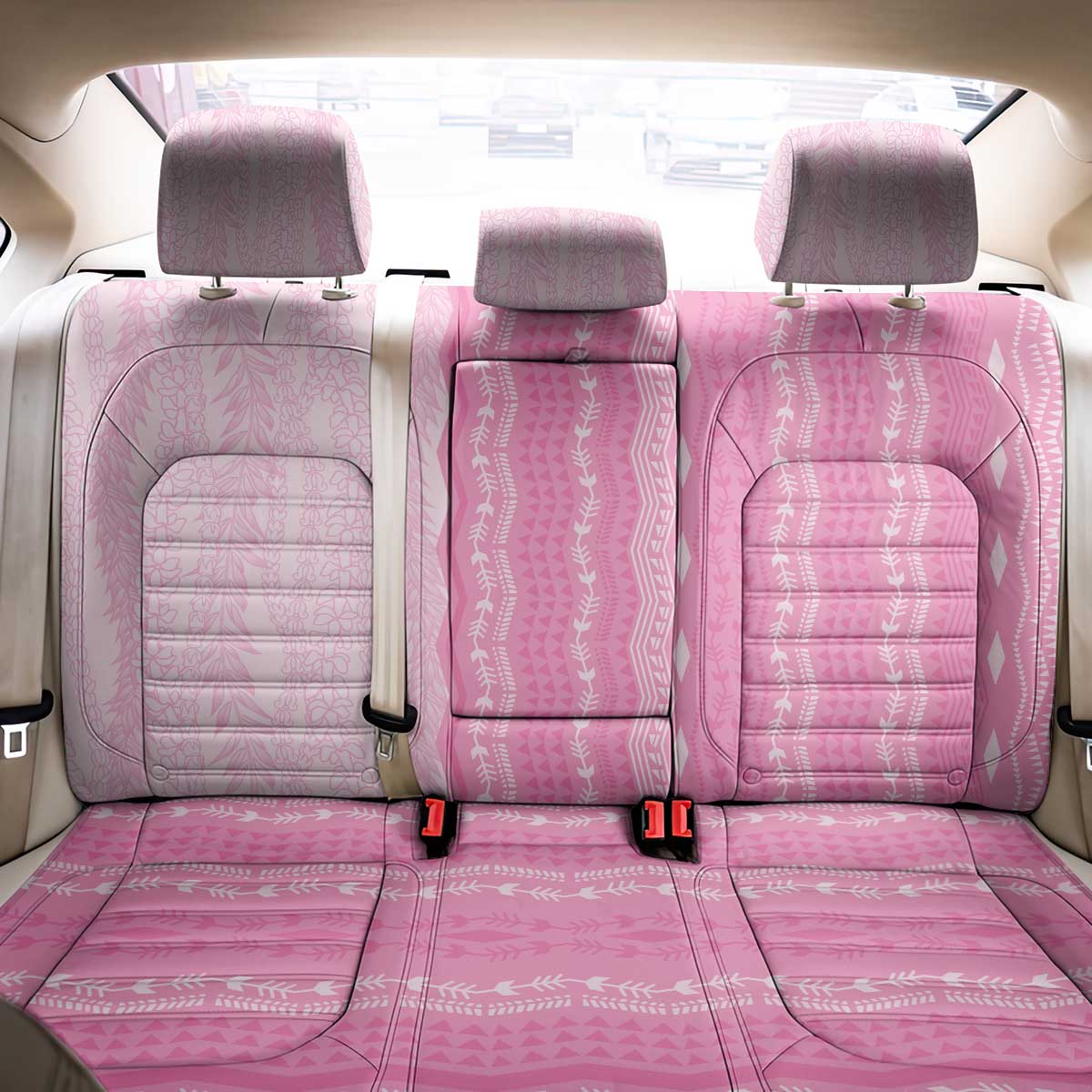 Vintage Pink Hawaiian Traditional Kapa Mix Flowers Lei Back Car Seat Cover