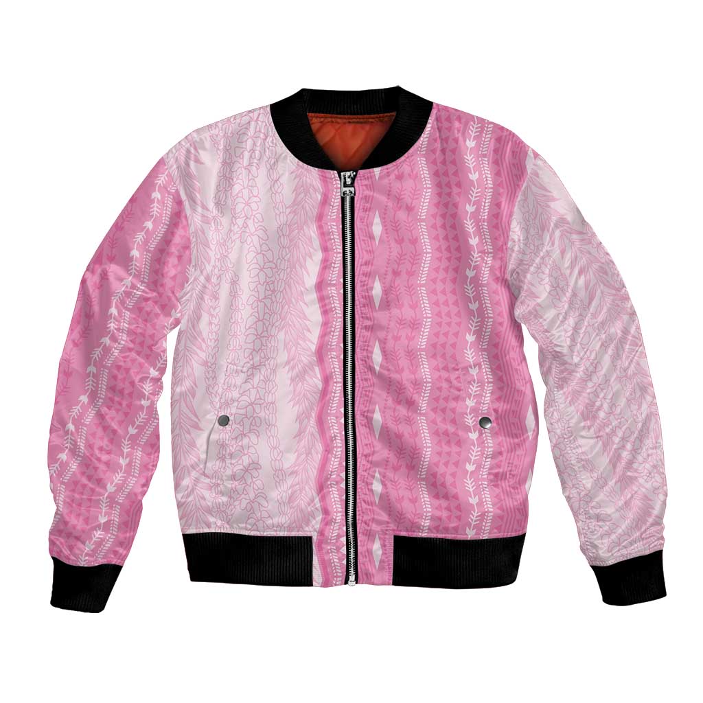Vintage Pink Hawaiian Traditional Kapa Mix Flowers Lei Bomber Jacket
