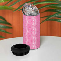 Vintage Pink Hawaiian Traditional Kapa Mix Flowers Lei 4 in 1 Can Cooler Tumbler