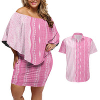 Vintage Pink Hawaiian Traditional Kapa Mix Flowers Lei Couples Matching Off Shoulder Short Dress and Hawaiian Shirt LT7 Pink - Polynesian Pride