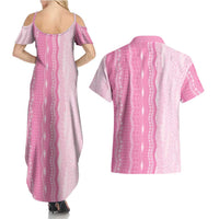 Vintage Pink Hawaiian Traditional Kapa Mix Flowers Lei Couples Matching Summer Maxi Dress and Hawaiian Shirt LT7 - Polynesian Pride