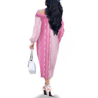Vintage Pink Hawaiian Traditional Kapa Mix Flowers Lei Family Matching Off The Shoulder Long Sleeve Dress and Hawaiian Shirt LT7 - Polynesian Pride