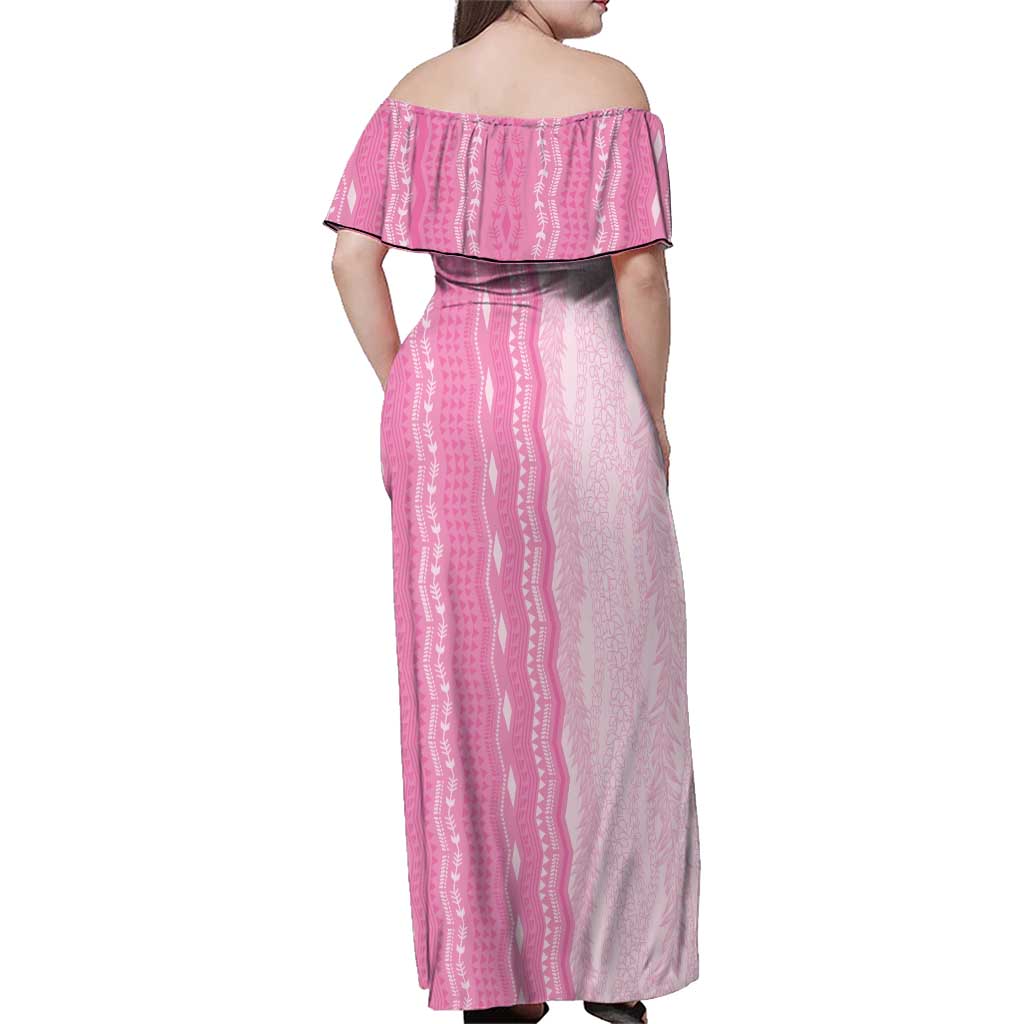 Vintage Pink Hawaiian Traditional Kapa Mix Flowers Lei Family Matching Off Shoulder Maxi Dress and Hawaiian Shirt LT7 - Polynesian Pride