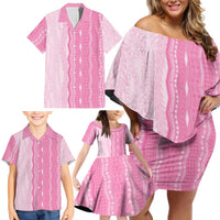 Vintage Pink Hawaiian Traditional Kapa Mix Flowers Lei Family Matching Off Shoulder Short Dress and Hawaiian Shirt LT7 - Polynesian Pride